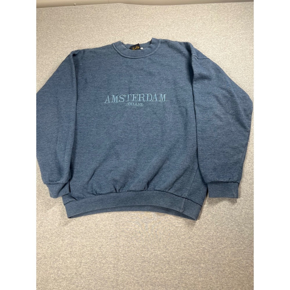 Fox Design Amsterdam Sweatshirt Mens L Blue Good Vintage Embroidered Crewneck